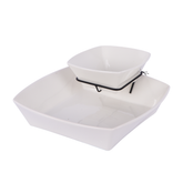 2 Pcs Square Bowl with stand, White